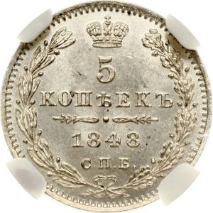 Russia 5 Kopecks 1848 СПБ-HI NGC MS 64+