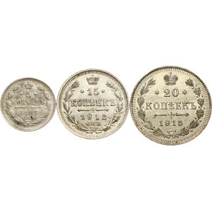 Russia 5 - 20 Kopecks 1893-1915 Lot of 3 coins