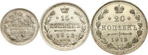 Russia 5 - 20 Kopecks 1893-1915 Lot of 3 coins