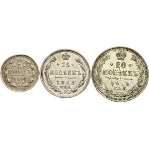 Russia 5 - 20 Kopecks 1898-1914 Lot of 3 coins