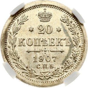 Russia 20 Kopecks 1907 СПБ-ЭБ NGC MS 65