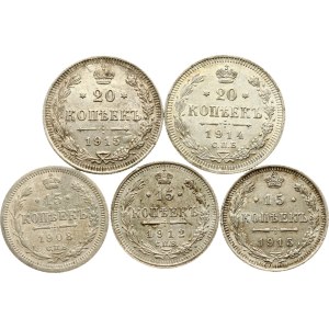 Russia 15 & 20 Kopecks 1908-1915 Lot of 3 coins