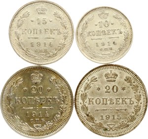 Russia 10 - 20 Kopecks 1914-1915 Lot of 4 coins