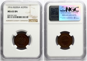 Russia 1 Kopeck 1916 NGC MS 65 BN