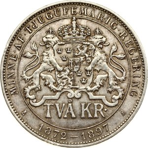 Sweden 2 Kronor 1897 EB AL Silver jubilee