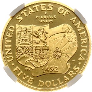 USA 5 Dollars 1992 W Christopher Columbus Quincentenary NGC PF 65 ULTRA CAMEO