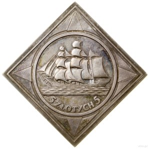 Klipa 5 złotych, 1936, Warszawa; Żaglowiec; Aw: Orzeł, ...