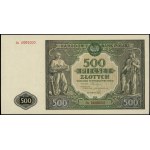 500 zlotych, 15.01.1946; OJ series, numbering 0000000; L...
