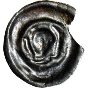R-, Divisional Poland, Henry I the Bearded 1201-1238 or Henry II the Pious 1238-1241, Ratajski brakteat,Head with sword and pennant