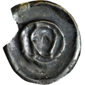 R-, Divisional Poland, Henry I the Bearded 1201-1238 or Henry II the Pious 1238-1241, Ratajski brakteat,Head with sword and pennant