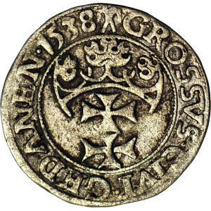 Sigismund I the Old, Grosz 1538 Gdansk, PRVSS, beautiful