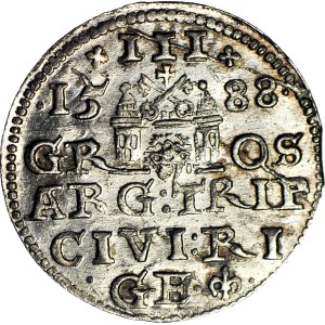 Sigismund III Vasa, Trojak 1588, Riga, first vintage, minted