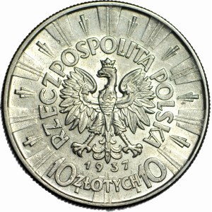 10 gold 1937, Pilsudski, rarer vintage, circa mint.