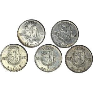Belgien, 100 Franken 1948-54, Brüssel, Satz von 5 Stück