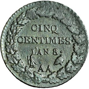 France, 5 Centimes, L`an 8 - 1799 AA, Metz
