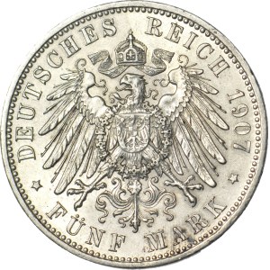 Germany, Bavaria, Otto, 5 marks 1907 D, Munich