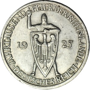 Niemcy, Republika Weimarska, 3 marki 1925 J, Hamburg, 1000-lecie przyłączenia Nadrenii do Niemiec