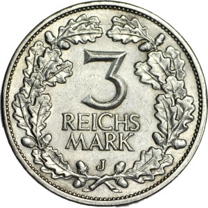 Niemcy, Republika Weimarska, 3 marki 1925 J, Hamburg, 1000-lecie przyłączenia Nadrenii do Niemiec