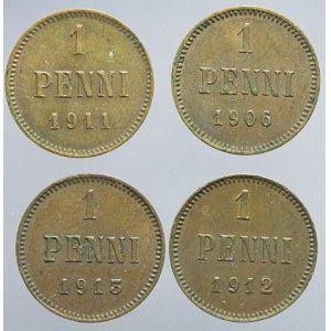 Finland, Nicholas II, Set of 4 pcs. 1 penni 1906-1913