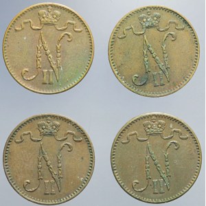 Finland, Nicholas II, Set of 4 pcs. 1 penni 1906-1913