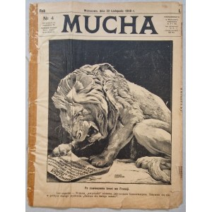 Mucha [tygodnik satyryczny] R.50: 1918 nr 4 (22 Listopada). [Kapitulacja Niemców]
