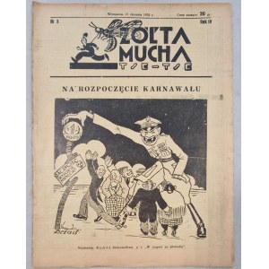 Żółta Mucha Tse-Tse. R.4: 1932 nr 3 [sanacja, karnawał, 2str. rys. Bogdana Nowakowskiego]