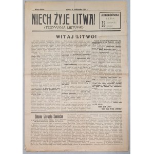 Long Live Lithuania! (Tegyvuoja Lietuva!). One-day paper of 28 X 1939 [RARA, occupation of Vilnius].
