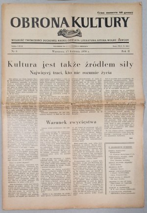 Defense of Culture Freedom of Spiritual Creativity, Science, Education, Literature, Art.... No. 8, 1939