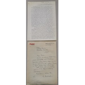 [Autograf] Kazimierz Moczarski 1966 rok [list do red. Ziemby, J.Rybicki-mowa na pogrzebie K.M.]