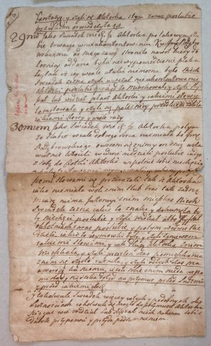 Witness testimony - concerning castellany in Liw [18th century?, Dabrowski, matrimonial affair?]