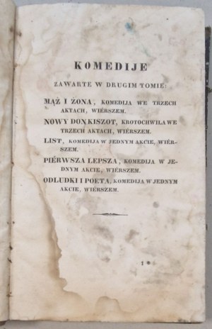 Fredro A. - Comedies Volume II. [Lviv, 1839, 2nd ed. revised, Husband and Wife, New Don Quixote, Letter, etc.].
