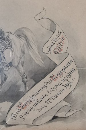 Kossak Juliusz - Laura with name day wishes for Wladyslaw Belza [drawing, ink, 1894].
