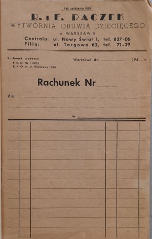 [Accounts block] R. and E. Raczek. Children's footwear factory in Warsaw. [For the year 194...]