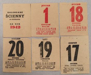 Cards from a 1942 tear-off calendar [5+1 pieces, 1.1, 18.1.,20.1, 19.2, 17.8. and title page].