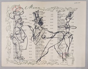 Grand Hotel Orbis menu - Julian Zebrowski collection of drawings on menus and napkins (1960-65)