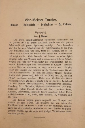 [Chess] Das Vier-Meisterturnier [1918, tournament of 4 champions, including Akiba Rubinstein of Warsaw].