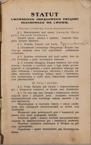 [Chess] Statute of the Lviv Regional Chess Association [Lviv, 1933, LOZS stamp].