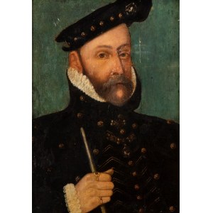 Artista francese, XVI secolo, Portrait of a nobleman with a scepter, cap, and rings