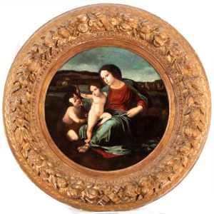 Raffaello Sanzio (seguace di) (Urbino 1483 - Roma 1520), Virgin with Child and Saint John the Baptist