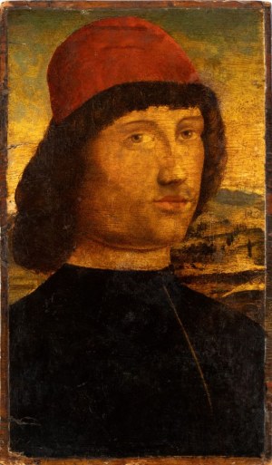 Giovanni Bellini (seguace di) (Venezia 1430 - 1516), Portrait of a Young Man with Red Hat