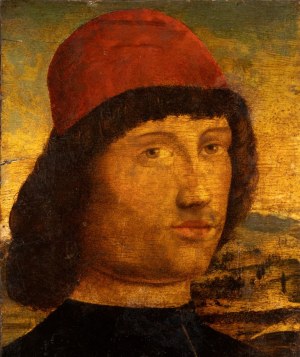 Giovanni Bellini (seguace di) (Venezia 1430 - 1516), Portrait of a Young Man with Red Hat