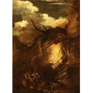 Salvator Rosa (cerchia di) (Napoli 1615 - 1673), Landscape with Hermit Saints