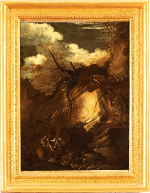 Salvator Rosa (cerchia di) (Napoli 1615 - 1673), Landscape with Hermit Saints