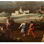 Filippo Napoletano (Napoli 1589 - Roma 1629), A Landscape with a Peasant Dance, Roman Ruins, and St. Peter’s Basilica in the Background