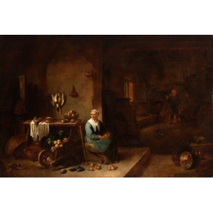 Teniers Il Giovane (ambito di) (Anversa 1610 - Bruxelles 1690), Interior of a peasant dwelling