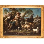 Domenico Brandi (Napoli 1684 - 1736), Flock at rest with shepherd smoking a pipe