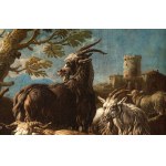 Domenico Brandi (Napoli 1684 - 1736), Flock at rest with shepherd smoking a pipe
