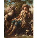 Domenico Brandi (Napoli 1684 - 1736), Flock at rest with shepherd smoking a pipe
