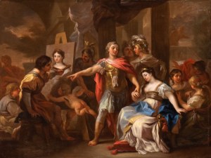 Francesco Solimena (attribuito a) (Serino 1657 - Napoli 1747), Apelles paints Campaspe in the presence of Alexander the Great