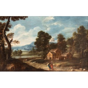 Artista veneto, XVIII secolo, Landscape with Road to Emmaus